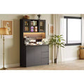 Kitchen Pantry Cabinet with Doors and Adjustable Shelves, 71 Tall Storage Hutch with Microwave Shelf, LED Lights and Charging Station