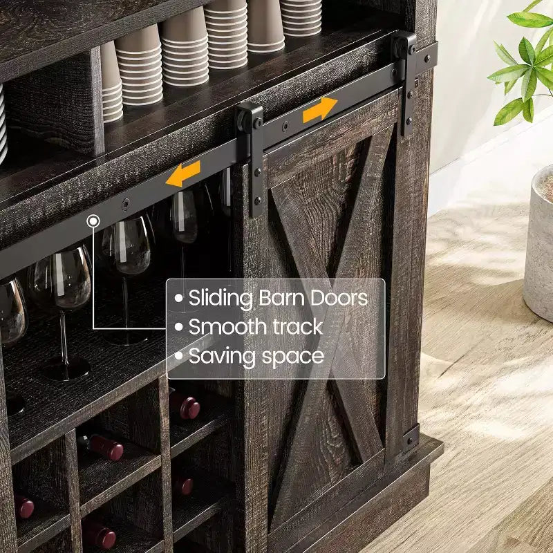 Armoire de cuisine de 190,5 cm de haut avec portes coulissantes de style grange, grand buffet de cuisine de style ferme, bahut spacieux pour salle à manger