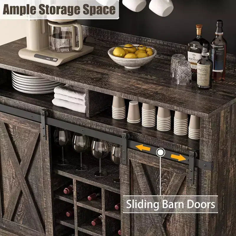 Armoire de cuisine de 190,5 cm de haut avec portes coulissantes de style grange, grand buffet de cuisine de style ferme, bahut spacieux pour salle à manger