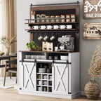 Armoire de cuisine de 190,5 cm de haut avec portes coulissantes de style grange, grand buffet de cuisine de style ferme, bahut spacieux pour salle à manger