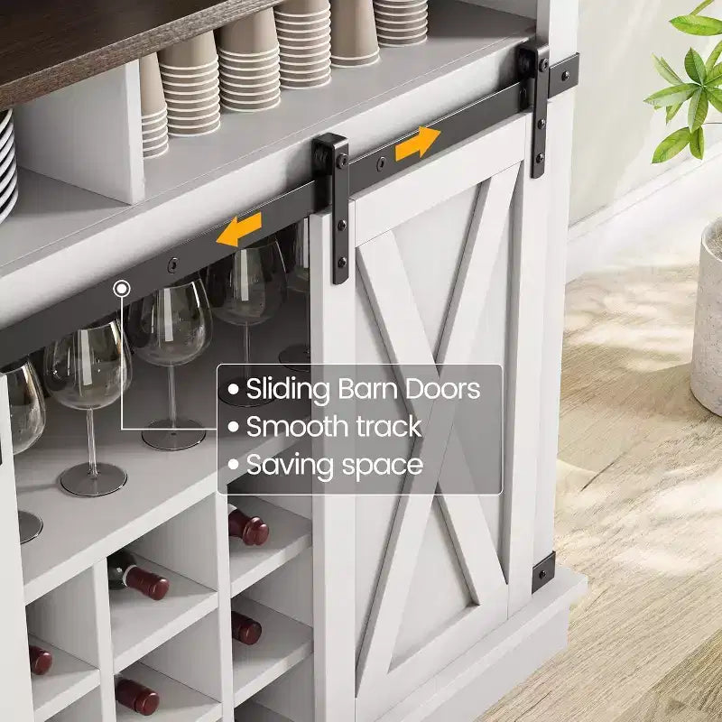 Armoire de cuisine de 190,5 cm de haut avec portes coulissantes de style grange, grand buffet de cuisine de style ferme, bahut spacieux pour salle à manger