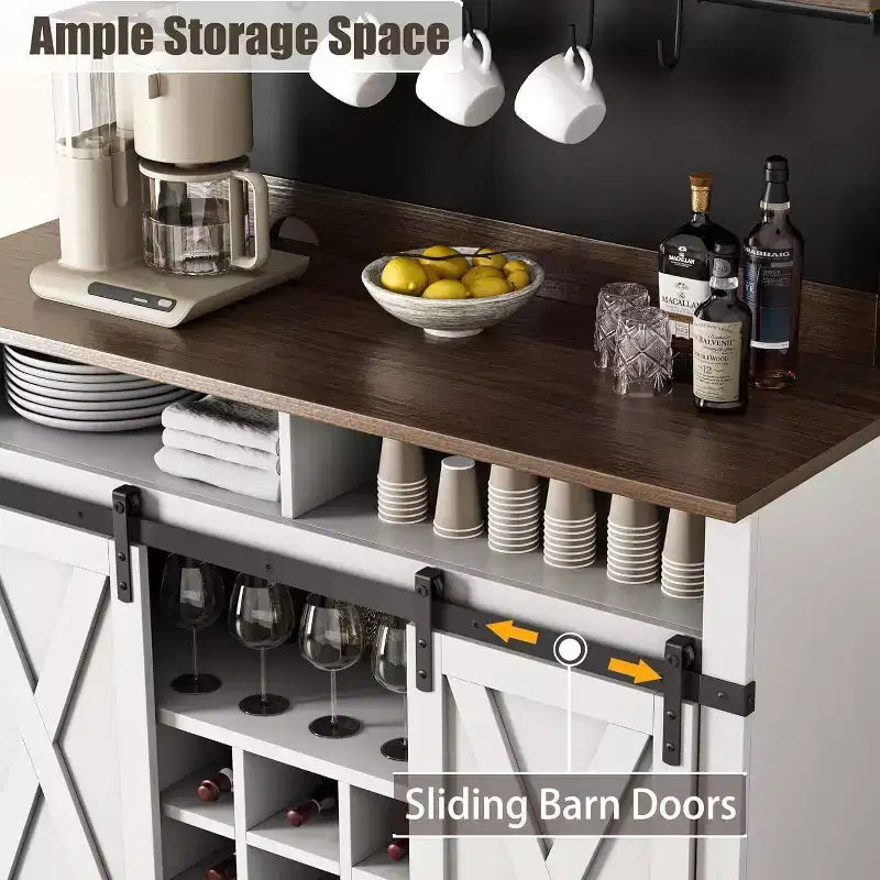 Armoire de cuisine de 190,5 cm de haut avec portes coulissantes de style grange, grand buffet de cuisine de style ferme, bahut spacieux pour salle à manger