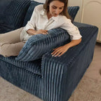 118.2 Canapé Nuage Bleu avec Ottoman, Tissu Velours Côtelé Canapés à Assise Profonde Conception double couche,Coussin Amovible Aucun assemblage