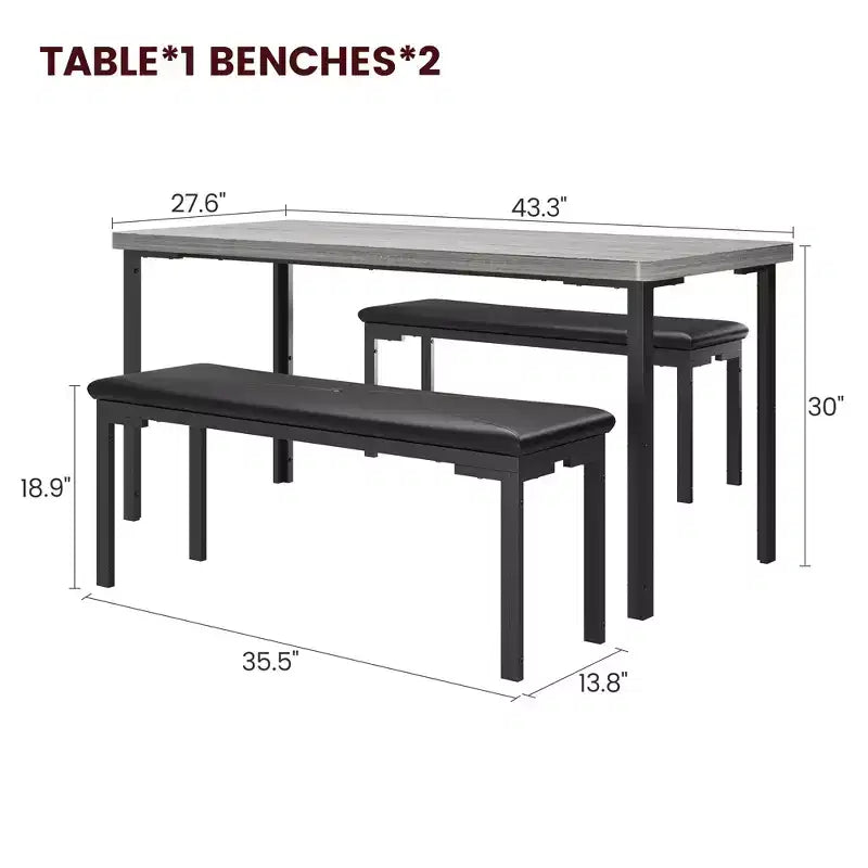 Table de cuisine avec 2 bancs, cadre en métal