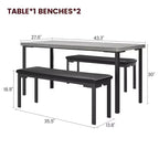 Table de cuisine avec 2 bancs, cadre en métal