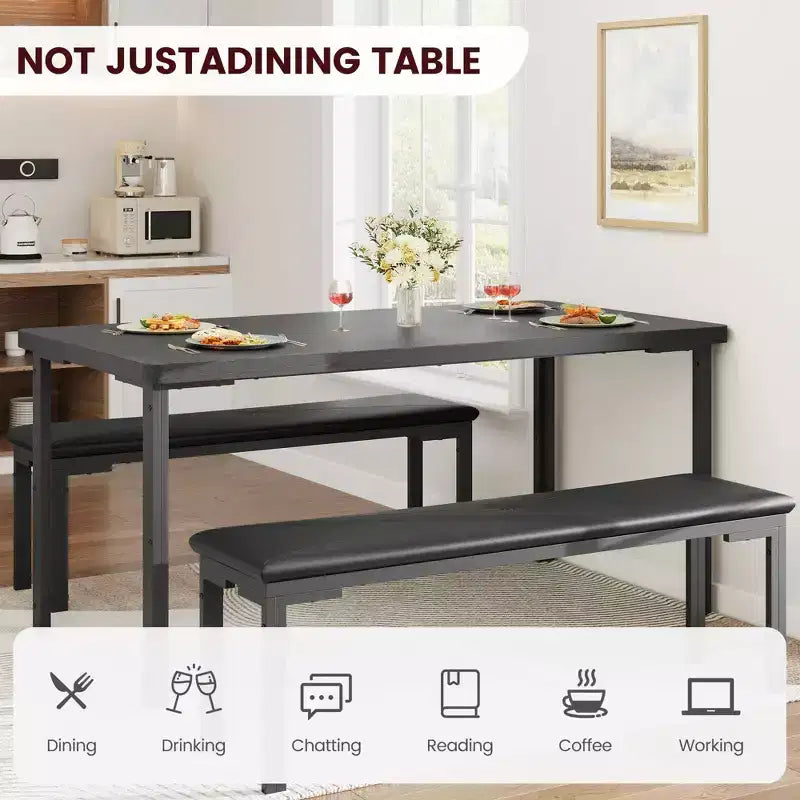 Table de cuisine avec 2 bancs, cadre en métal
