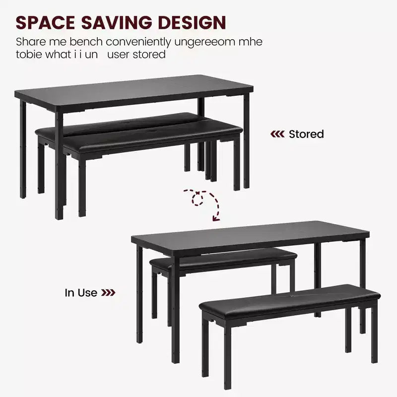 Table de cuisine avec 2 bancs, cadre en métal