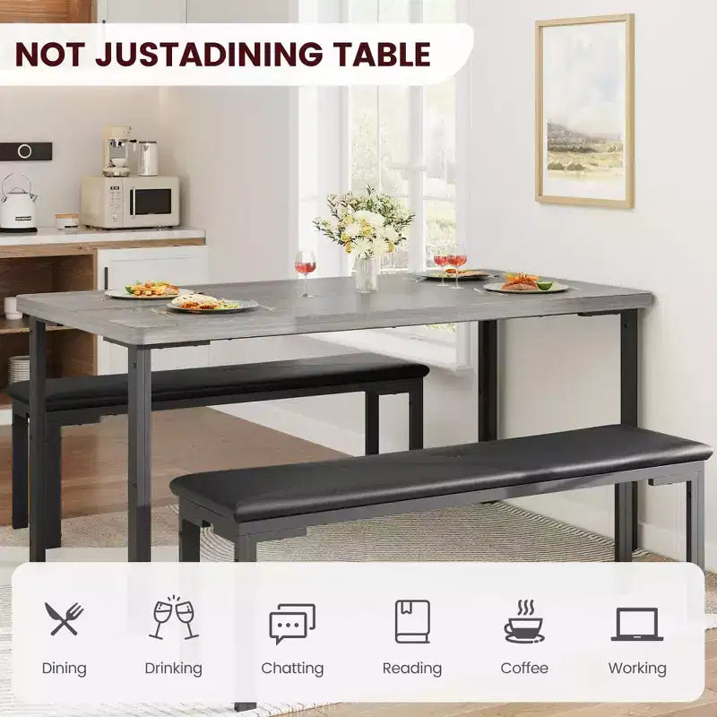 Table de cuisine avec 2 bancs, cadre en métal