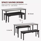 Table de cuisine avec 2 bancs, cadre en métal