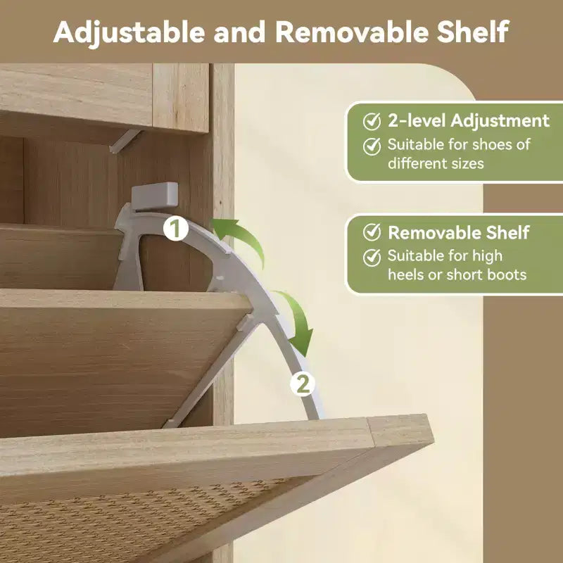 Meuble à Chaussures avec 4 Tiroirs Basculants, Organisateur de Chaussures Autonome en Rotin, Armoire à Chaussures Fine Dissimulée pour Couloir, Salon, Appartement