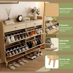 Meuble à Chaussures avec 4 Tiroirs Basculants, Organisateur de Chaussures Autonome en Rotin, Armoire à Chaussures Fine Dissimulée pour Couloir, Salon, Appartement