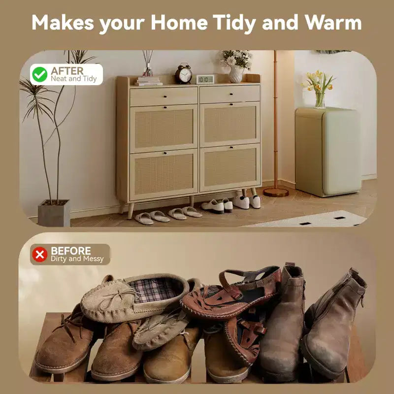 Meuble à Chaussures avec 4 Tiroirs Basculants, Organisateur de Chaussures Autonome en Rotin, Armoire à Chaussures Fine Dissimulée pour Couloir, Salon, Appartement