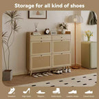 Meuble à Chaussures avec 4 Tiroirs Basculants, Organisateur de Chaussures Autonome en Rotin, Armoire à Chaussures Fine Dissimulée pour Couloir, Salon, Appartement
