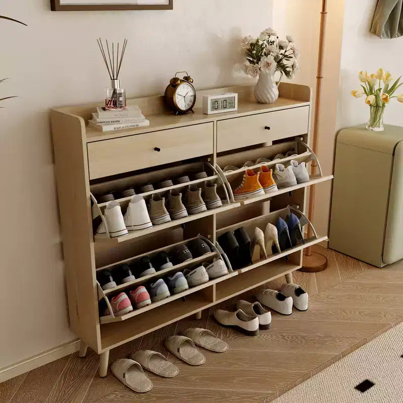 Meuble à Chaussures avec 4 Tiroirs Basculants, Organisateur de Chaussures Autonome en Rotin, Armoire à Chaussures Fine Dissimulée pour Couloir, Salon, Appartement