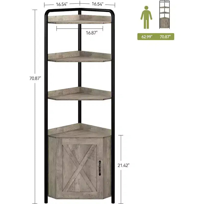 Acekool 70.9 Armoire d'angle haute, Bibliothèque triangulaire avec étagères réglables, Rangement dissimulé et Support pour plantes pour Chambre, Salon, Bureau