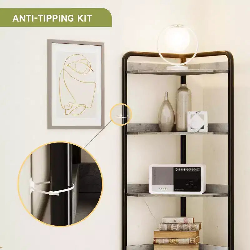 Acekool 70.9 Armoire d'angle haute, Bibliothèque triangulaire avec étagères réglables, Rangement dissimulé et Support pour plantes pour Chambre, Salon, Bureau