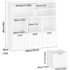 Acekool Bibliothèque pour enfants, meuble de rangement pour jouets, organisateur avec 3 tiroirs mobiles et roulettes cachées, 6 compartiments pour chambre à coucher, salle de jeux, crèche, blanc