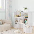 Acekool Bibliothèque pour enfants, meuble de rangement pour jouets, organisateur avec 3 tiroirs mobiles et roulettes cachées, 6 compartiments pour chambre à coucher, salle de jeux, crèche, blanc