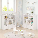 Acekool Bibliothèque pour enfants, meuble de rangement pour jouets, organisateur avec 3 tiroirs mobiles et roulettes cachées, 6 compartiments pour chambre à coucher, salle de jeux, crèche, blanc