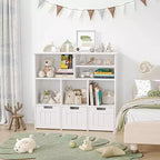 Acekool Bibliothèque pour enfants, meuble de rangement pour jouets, organisateur avec 3 tiroirs mobiles et roulettes cachées, 6 compartiments pour chambre à coucher, salle de jeux, crèche, blanc