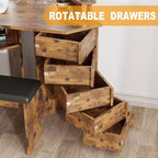 Coiffeuse d'angle Acekool avec miroir, 5 tiroirs pivotants, prises électriques, éclairage réglable, étagères et tabouret pour chambre à coucher, table de maquillage