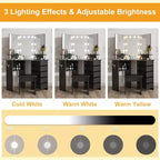 Coiffeuse d'angle Acekool avec miroir, 5 tiroirs pivotants, prises électriques, éclairage réglable, étagères et tabouret pour chambre à coucher, table de maquillage