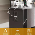 Coiffeuse d'angle Acekool avec miroir, 5 tiroirs pivotants, prises électriques, éclairage réglable, étagères et tabouret pour chambre à coucher, table de maquillage