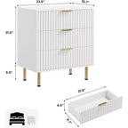 Commode Acekool à 3 tiroirs, table de chevet moderne cannelée avec tiroirs profonds, pieds dorés, meuble de rangement d'appoint pour chambre à coucher, salon, couloir
