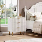 Commode Acekool à 3 tiroirs, table de chevet moderne cannelée avec tiroirs profonds, pieds dorés, meuble de rangement d'appoint pour chambre à coucher, salon, couloir