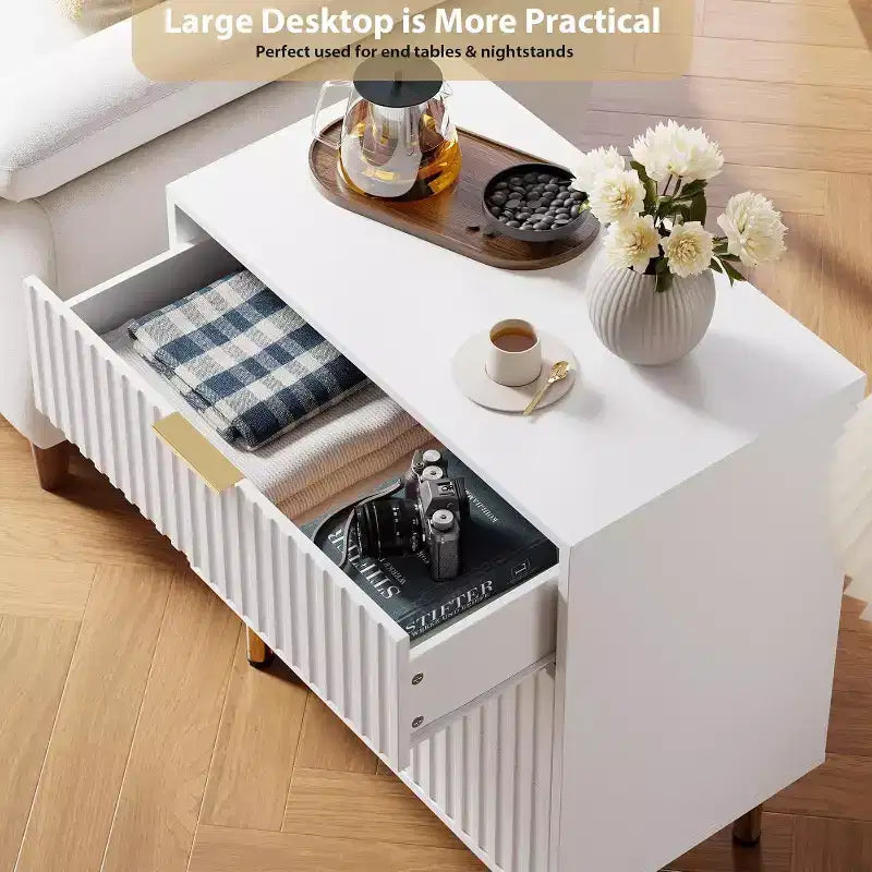 Commode Acekool à 3 tiroirs, table de chevet moderne cannelée avec tiroirs profonds, pieds dorés, meuble de rangement d'appoint pour chambre à coucher, salon, couloir
