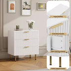 Commode Acekool à 3 tiroirs, table de chevet moderne cannelée avec tiroirs profonds, pieds dorés, meuble de rangement d'appoint pour chambre à coucher, salon, couloir
