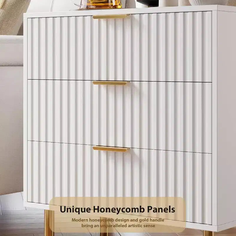 Commode Acekool à 3 tiroirs, table de chevet moderne cannelée avec tiroirs profonds, pieds dorés, meuble de rangement d'appoint pour chambre à coucher, salon, couloir