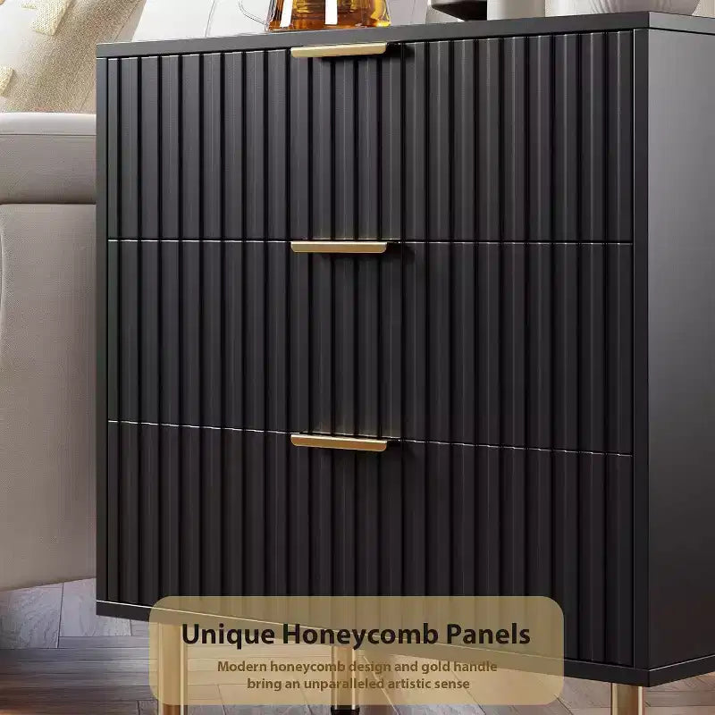 Commode Acekool à 3 tiroirs, table de chevet moderne cannelée avec tiroirs profonds, pieds dorés, meuble de rangement d'appoint pour chambre à coucher, salon, couloir