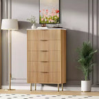 Acekool Commode à 5 Tiroirs, Grande Commode Moderne avec Panneaux Cannelés, Larges Poignées Dorées, Organisateur de Rangement de Chambre pour Placard, Salon, Entrée