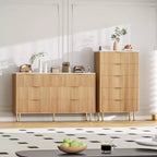 Acekool Commode à 5 Tiroirs, Grande Commode Moderne avec Panneaux Cannelés, Larges Poignées Dorées, Organisateur de Rangement de Chambre pour Placard, Salon, Entrée