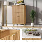 Acekool Commode à 5 Tiroirs, Grande Commode Moderne avec Panneaux Cannelés, Larges Poignées Dorées, Organisateur de Rangement de Chambre pour Placard, Salon, Entrée