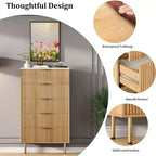 Acekool Commode à 5 Tiroirs, Grande Commode Moderne avec Panneaux Cannelés, Larges Poignées Dorées, Organisateur de Rangement de Chambre pour Placard, Salon, Entrée