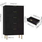 Acekool Commode à 5 Tiroirs, Grande Commode Moderne avec Panneaux Cannelés, Larges Poignées Dorées, Organisateur de Rangement de Chambre pour Placard, Salon, Entrée