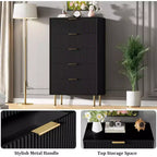 Acekool Commode à 5 Tiroirs, Grande Commode Moderne avec Panneaux Cannelés, Larges Poignées Dorées, Organisateur de Rangement de Chambre pour Placard, Salon, Entrée