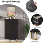Acekool Commode à 5 Tiroirs, Grande Commode Moderne avec Panneaux Cannelés, Larges Poignées Dorées, Organisateur de Rangement de Chambre pour Placard, Salon, Entrée