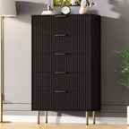 Acekool 5 Drawer Dresser, Tall Modern Chest with Fluted Panels, Wide Gold Handles, Bedroom Storage Organizer for Closet, Living Room, Entryway