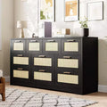 Acekool Rattan 10 Drawer Dresser, 59 Wide Modern Farmhouse Chest, Storage Organizer with Anti-Tip for Bedroom, Living Room, Entryway, Hallway