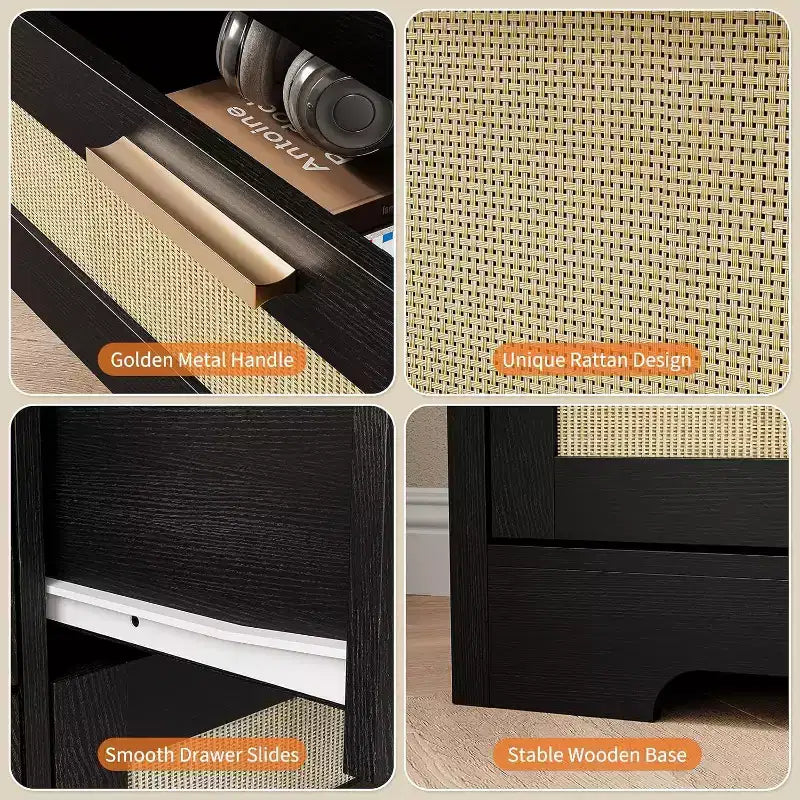 Acekool Commode à 10 Tiroirs en Rotin, Grand Meuble de Rangement Moderne de Style Ferme de 150 cm de Large avec Anti-Basculement pour Chambre, Salon, Entrée, Couloir