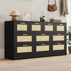 Acekool Commode à 10 Tiroirs en Rotin, Grand Meuble de Rangement Moderne de Style Ferme de 150 cm de Large avec Anti-Basculement pour Chambre, Salon, Entrée, Couloir