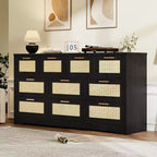 Acekool Commode à 10 Tiroirs en Rotin, Grand Meuble de Rangement Moderne de Style Ferme de 150 cm de Large avec Anti-Basculement pour Chambre, Salon, Entrée, Couloir