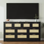 Acekool Commode à 10 Tiroirs en Rotin, Grand Meuble de Rangement Moderne de Style Ferme de 150 cm de Large avec Anti-Basculement pour Chambre, Salon, Entrée, Couloir