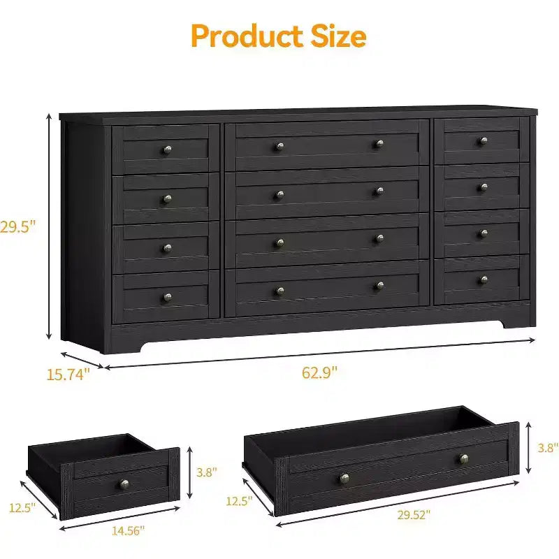 Commode Acekool à 12 tiroirs, grande commode moderne pour chambre à coucher, meuble TV pour téléviseur de 65 pouces, meuble de rangement en bois pour salon, couloir