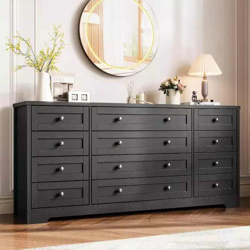 Commode Acekool à 12 tiroirs, grande commode moderne pour chambre à coucher, meuble TV pour téléviseur de 65 pouces, meuble de rangement en bois pour salon, couloir