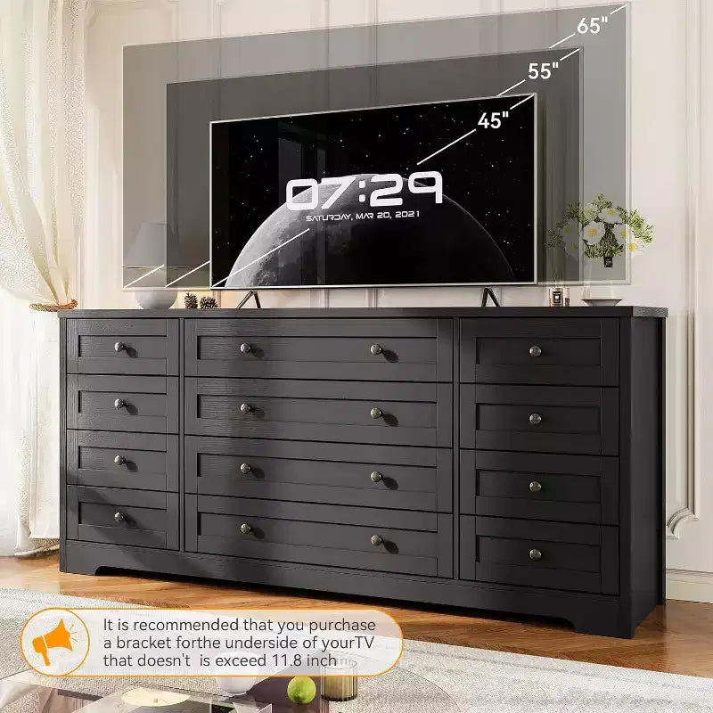 Commode Acekool à 12 tiroirs, grande commode moderne pour chambre à coucher, meuble TV pour téléviseur de 65 pouces, meuble de rangement en bois pour salon, couloir