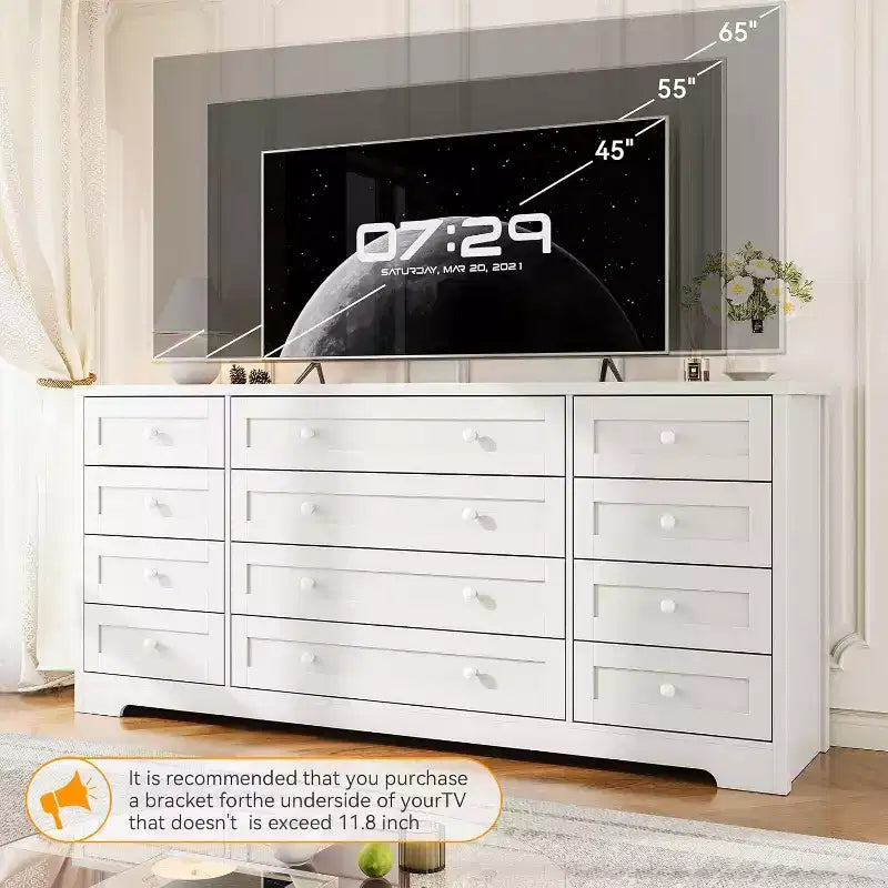 Commode Acekool à 12 tiroirs, grande commode moderne pour chambre à coucher, meuble TV pour téléviseur de 65 pouces, meuble de rangement en bois pour salon, couloir